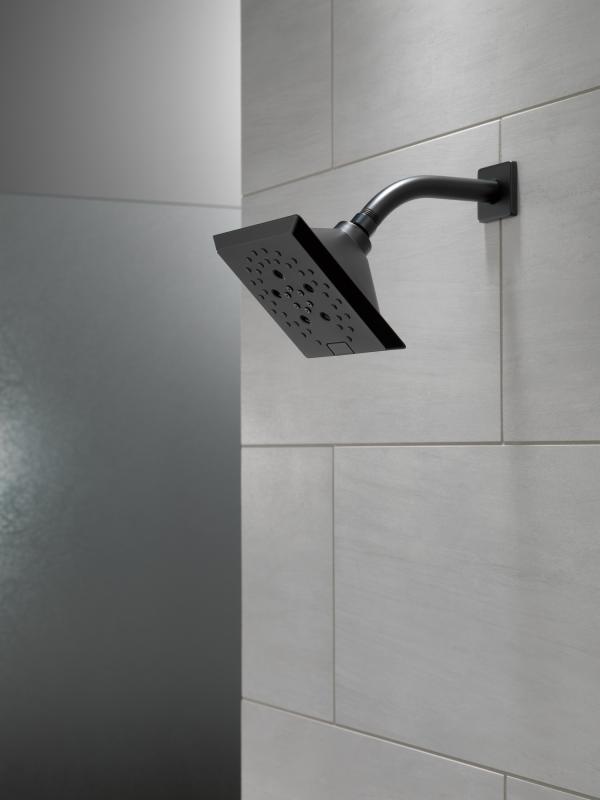 DELTA Universal Showering Components H2OKINETIC 5-Setting Angular Modern Raincan Shower Head — Matte Black