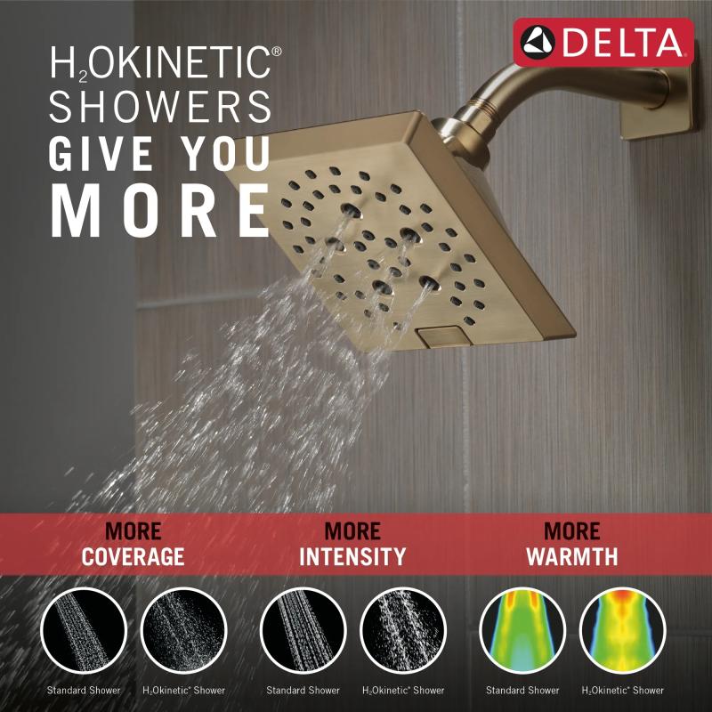 DELTA Universal Showering Components H2OKINETIC 5-Setting Angular Modern Raincan Shower Head — Lumicoat® Champagne Bronze