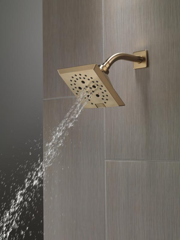 DELTA Universal Showering Components H2OKINETIC 5-Setting Angular Modern Raincan Shower Head — Lumicoat® Champagne Bronze