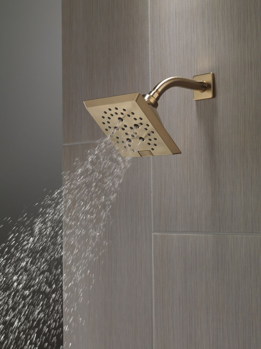 DELTA Universal Showering Components H2OKINETIC 5-Setting Angular Modern Raincan Shower Head — Lumicoat® Champagne Bronze
