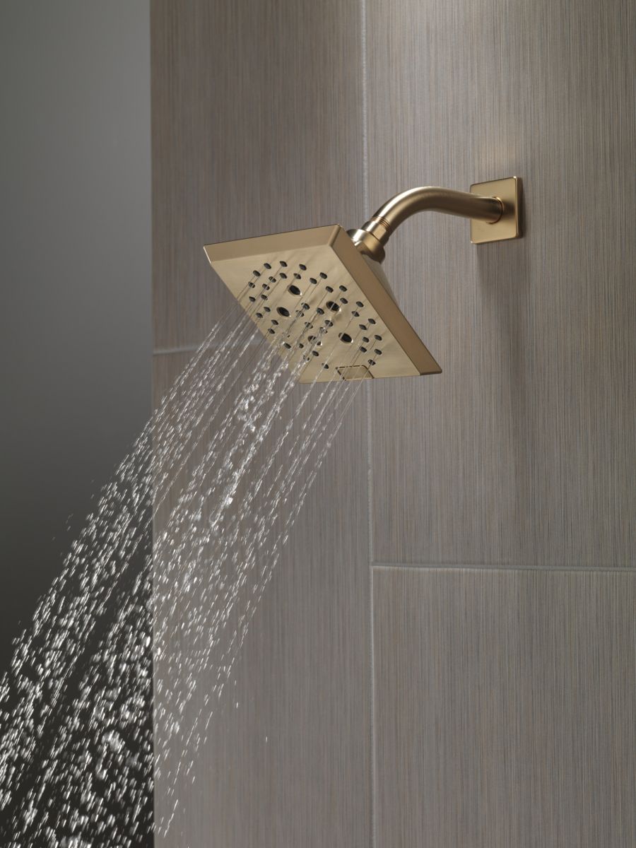 DELTA Universal Showering Components H2OKINETIC 5-Setting Angular Modern Raincan Shower Head — Lumicoat® Champagne Bronze