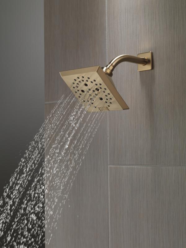DELTA Universal Showering Components H2OKINETIC 5-Setting Angular Modern Raincan Shower Head — Lumicoat® Champagne Bronze