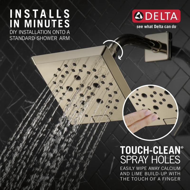 DELTA Universal Showering Components H2OKINETIC 5-Setting Angular Modern Raincan Shower Head — Lumicoat® Polished Nickel