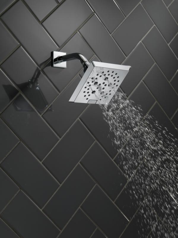 DELTA Universal Showering Components H2OKINETIC 5-Setting Angular Modern Raincan Shower Head — Lumicoat® Chrome