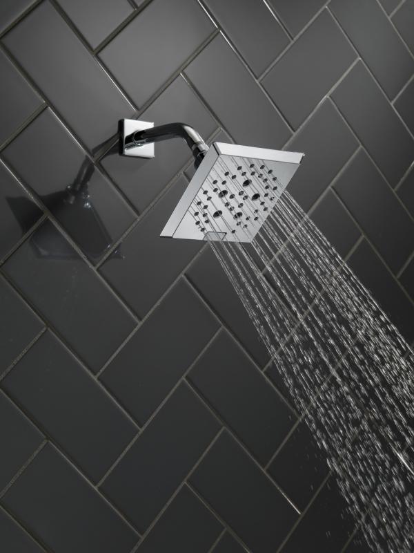 DELTA Universal Showering Components H2OKINETIC 5-Setting Angular Modern Raincan Shower Head — Lumicoat® Chrome