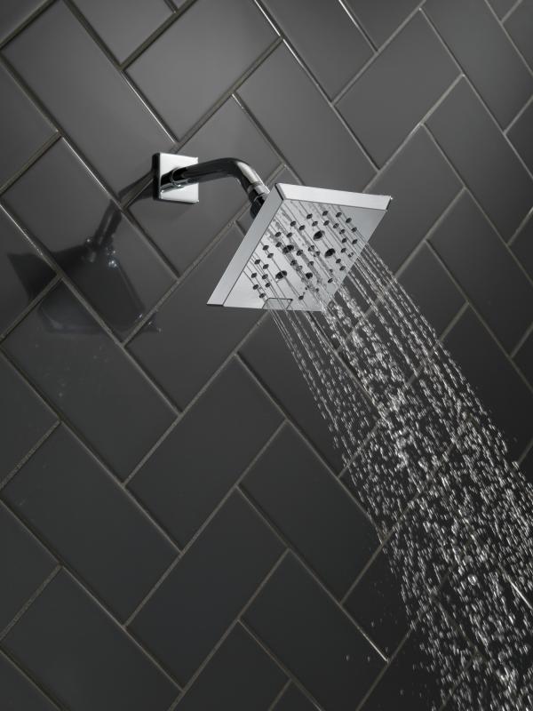 DELTA Universal Showering Components H2OKINETIC 5-Setting Angular Modern Raincan Shower Head — Lumicoat® Chrome