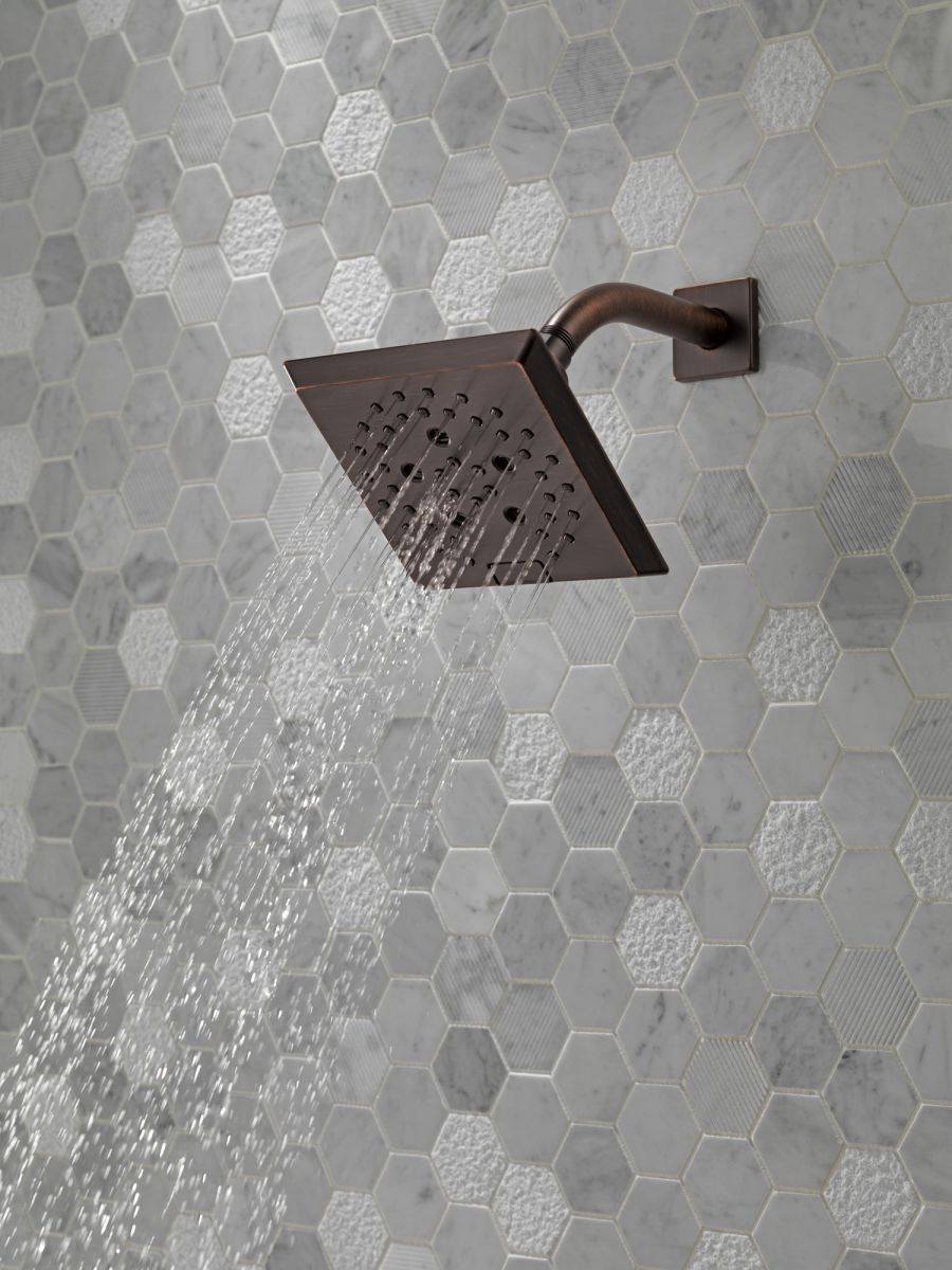 DELTA Universal Showering Components H2OKINETIC 5-Setting Angular Modern Raincan Shower Head — Venetian Bronze
