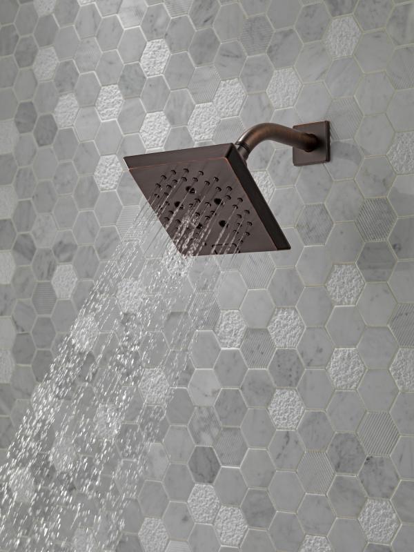 DELTA Universal Showering Components H2OKINETIC 5-Setting Angular Modern Raincan Shower Head — Venetian Bronze