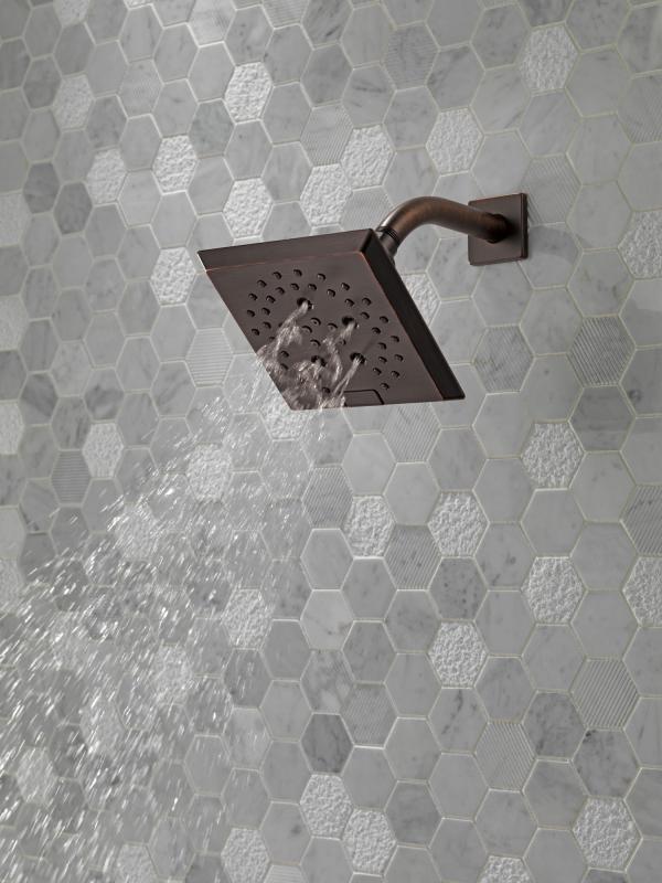 DELTA Universal Showering Components H2OKINETIC 5-Setting Angular Modern Raincan Shower Head — Venetian Bronze