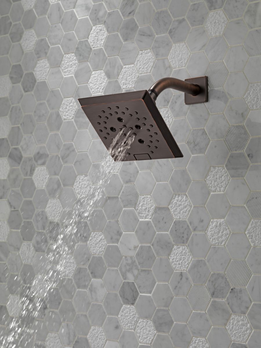 DELTA Universal Showering Components H2OKINETIC 5-Setting Angular Modern Raincan Shower Head — Venetian Bronze