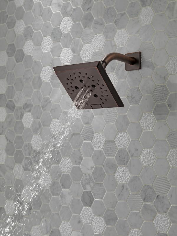 DELTA Universal Showering Components H2OKINETIC 5-Setting Angular Modern Raincan Shower Head — Venetian Bronze