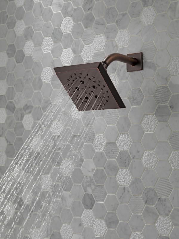 DELTA Universal Showering Components H2OKINETIC 5-Setting Angular Modern Raincan Shower Head — Venetian Bronze