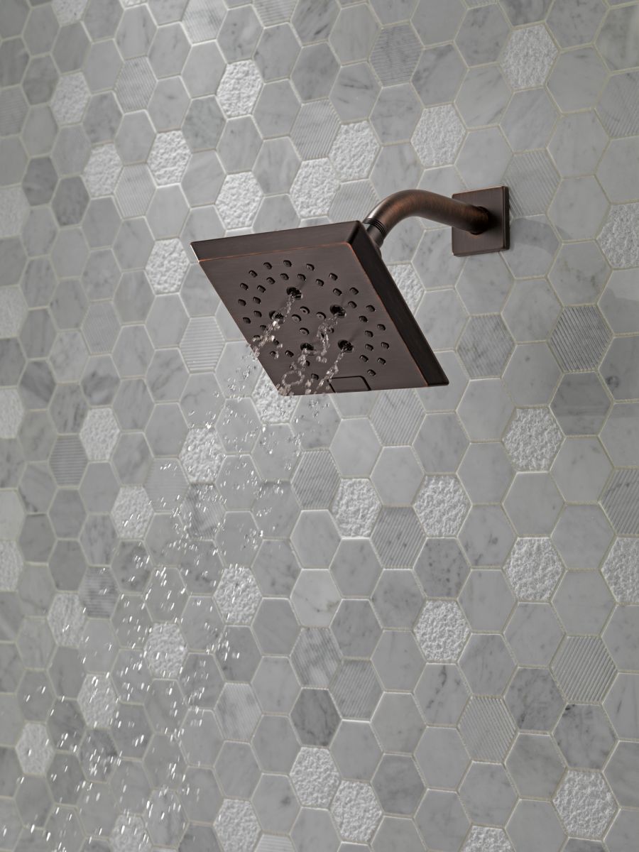 DELTA Universal Showering Components H2OKINETIC 5-Setting Angular Modern Raincan Shower Head — Venetian Bronze
