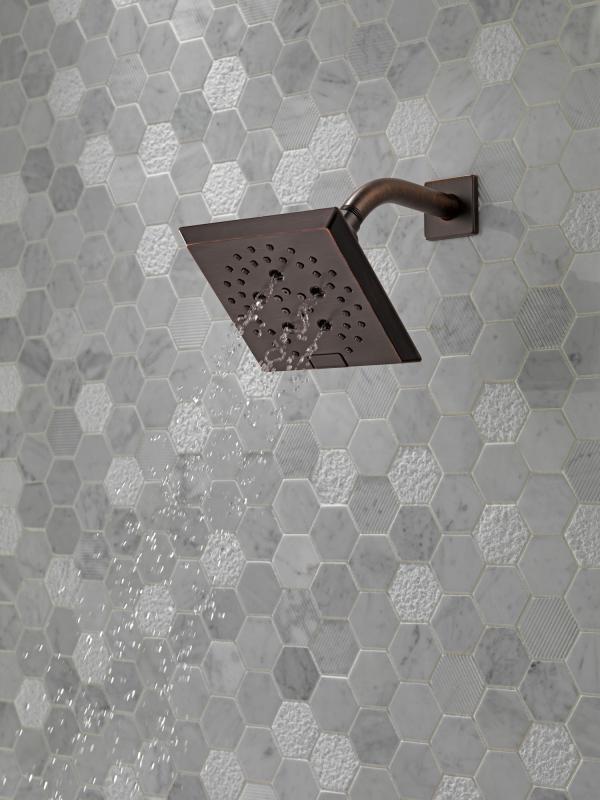 DELTA Universal Showering Components H2OKINETIC 5-Setting Angular Modern Raincan Shower Head — Venetian Bronze