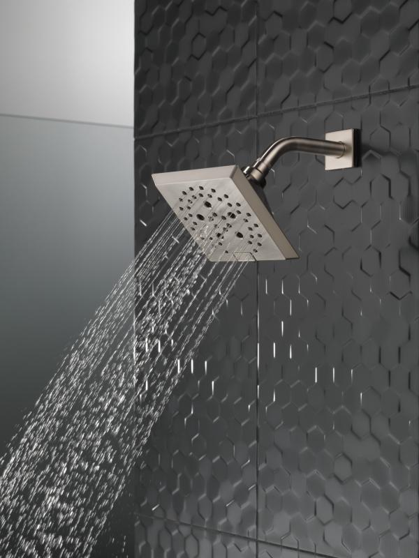 DELTA Universal Showering Components H2OKINETIC 5-Setting Angular Modern Raincan Shower Head — Lumicoat® Stainless