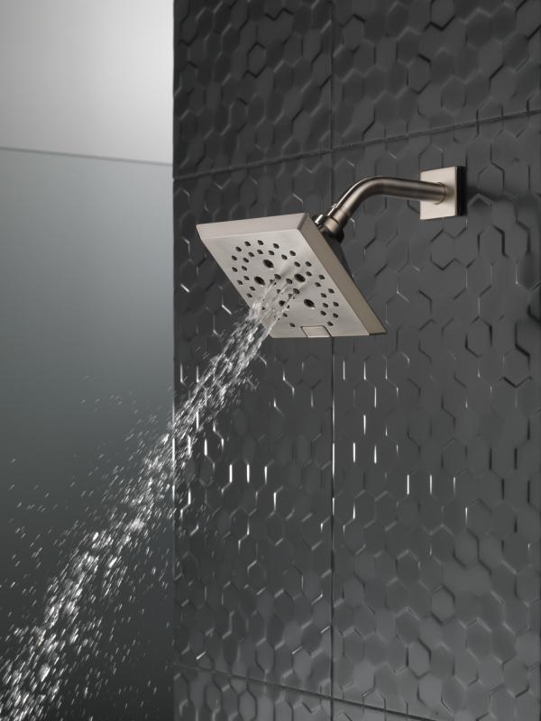 DELTA Universal Showering Components H2OKINETIC 5-Setting Angular Modern Raincan Shower Head — Lumicoat® Stainless