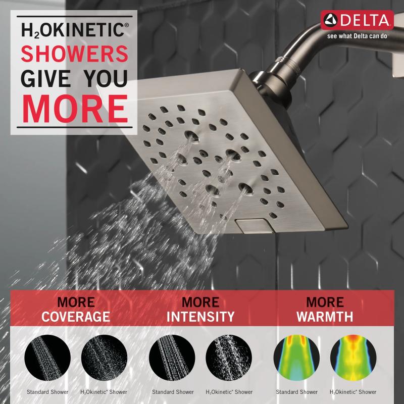 DELTA Universal Showering Components H2OKINETIC 5-Setting Angular Modern Raincan Shower Head — Stainless