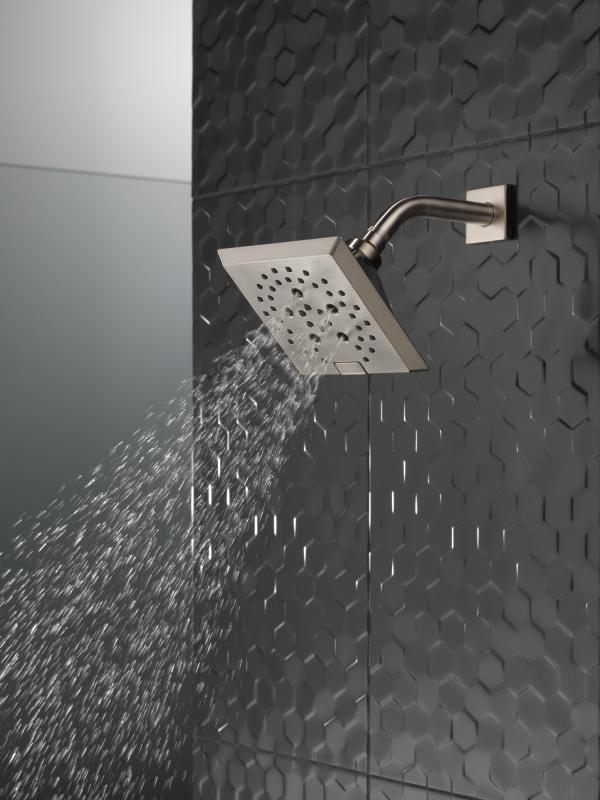 DELTA Universal Showering Components H2OKINETIC 5-Setting Angular Modern Raincan Shower Head — Stainless
