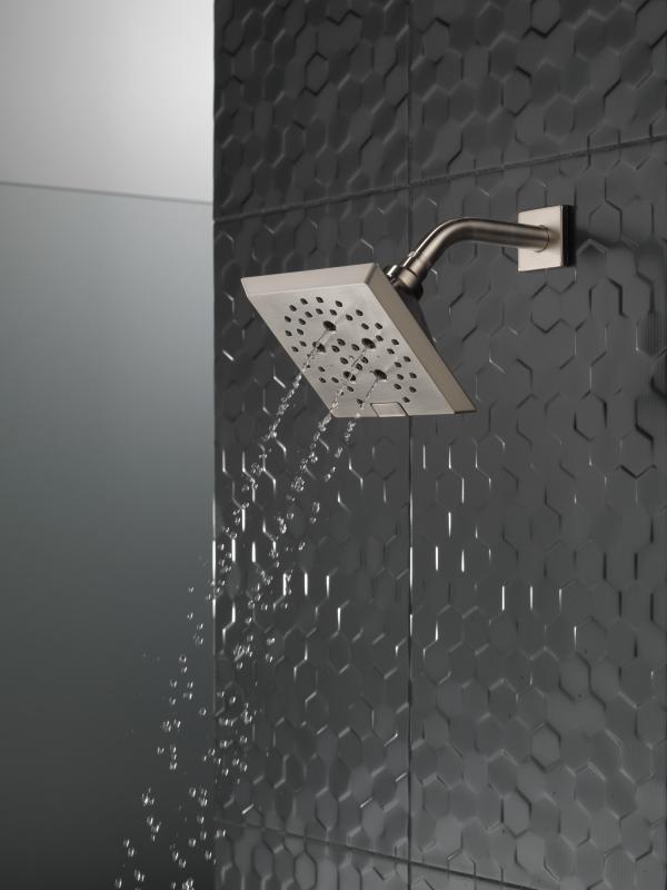 DELTA Universal Showering Components H2OKINETIC 5-Setting Angular Modern Raincan Shower Head — Stainless