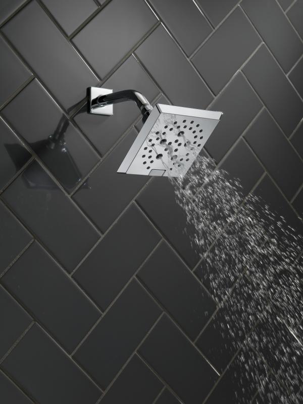 DELTA Universal Showering Components H2OKINETIC 5-Setting Angular Modern Raincan Shower Head — Chrome