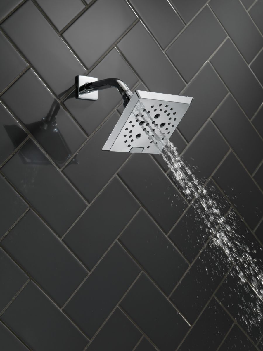 DELTA Universal Showering Components H2OKINETIC 5-Setting Angular Modern Raincan Shower Head — Chrome