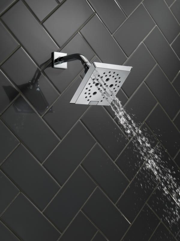 DELTA Universal Showering Components H2OKINETIC 5-Setting Angular Modern Raincan Shower Head — Chrome