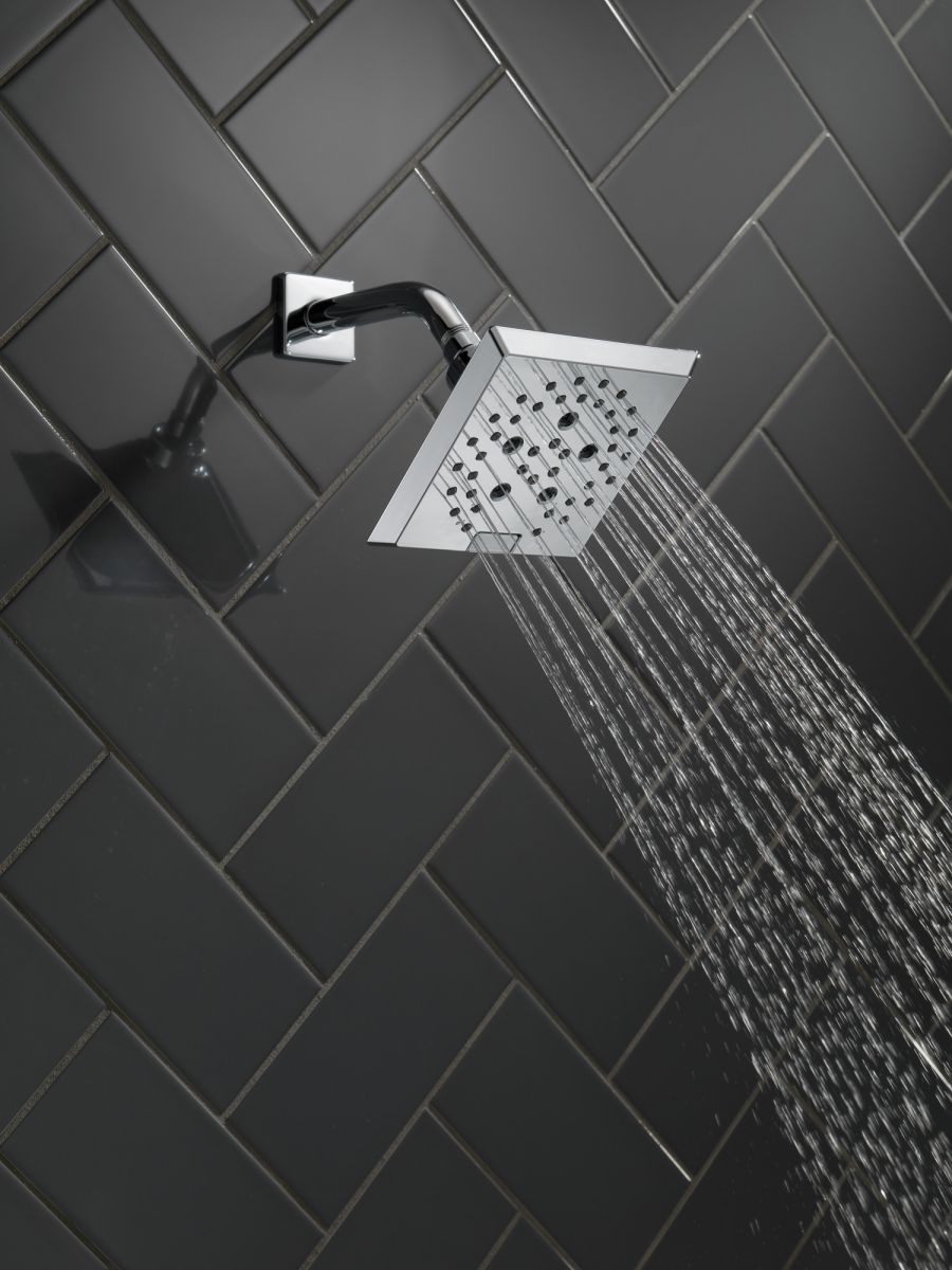 DELTA Universal Showering Components H2OKINETIC 5-Setting Angular Modern Raincan Shower Head — Chrome