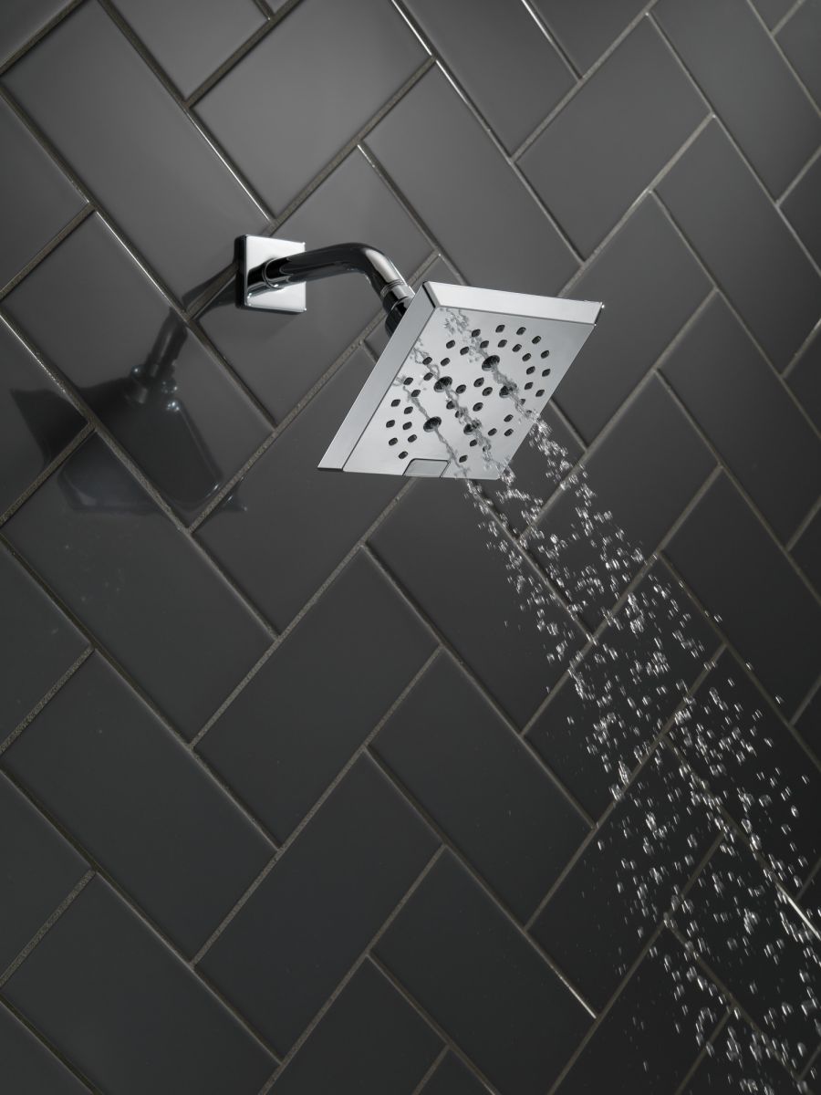 DELTA Universal Showering Components H2OKINETIC 5-Setting Angular Modern Raincan Shower Head — Chrome