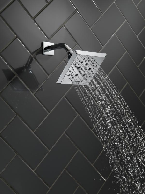DELTA Universal Showering Components H2OKINETIC 5-Setting Angular Modern Raincan Shower Head — Chrome