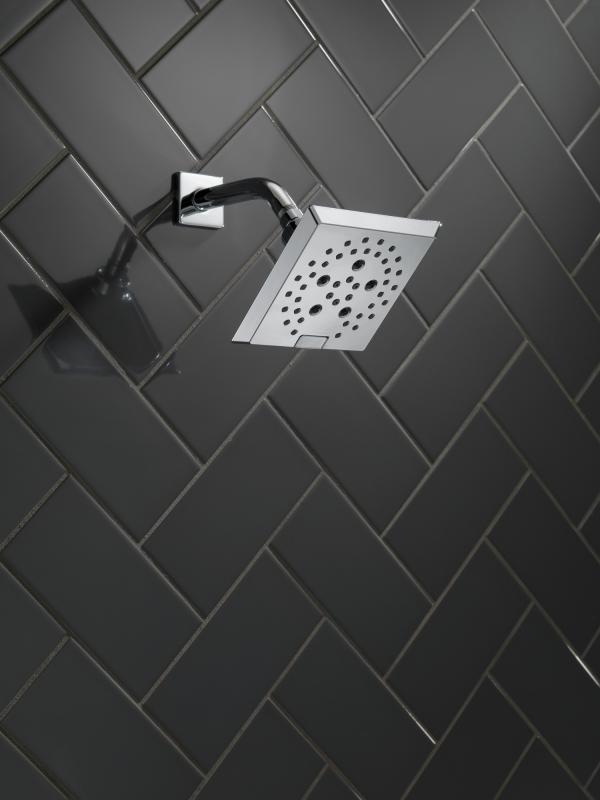 DELTA Universal Showering Components H2OKINETIC 5-Setting Angular Modern Raincan Shower Head — Chrome