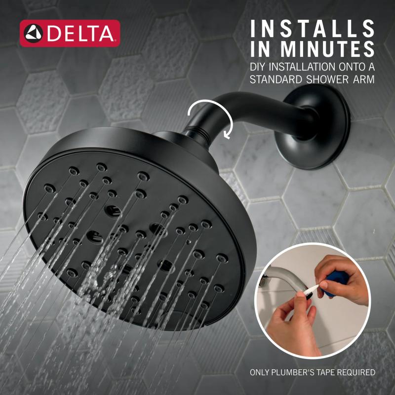 DELTA Universal Showering Components H2OKINETIC 5-Setting Contemporary Raincan Shower Head — Matte Black