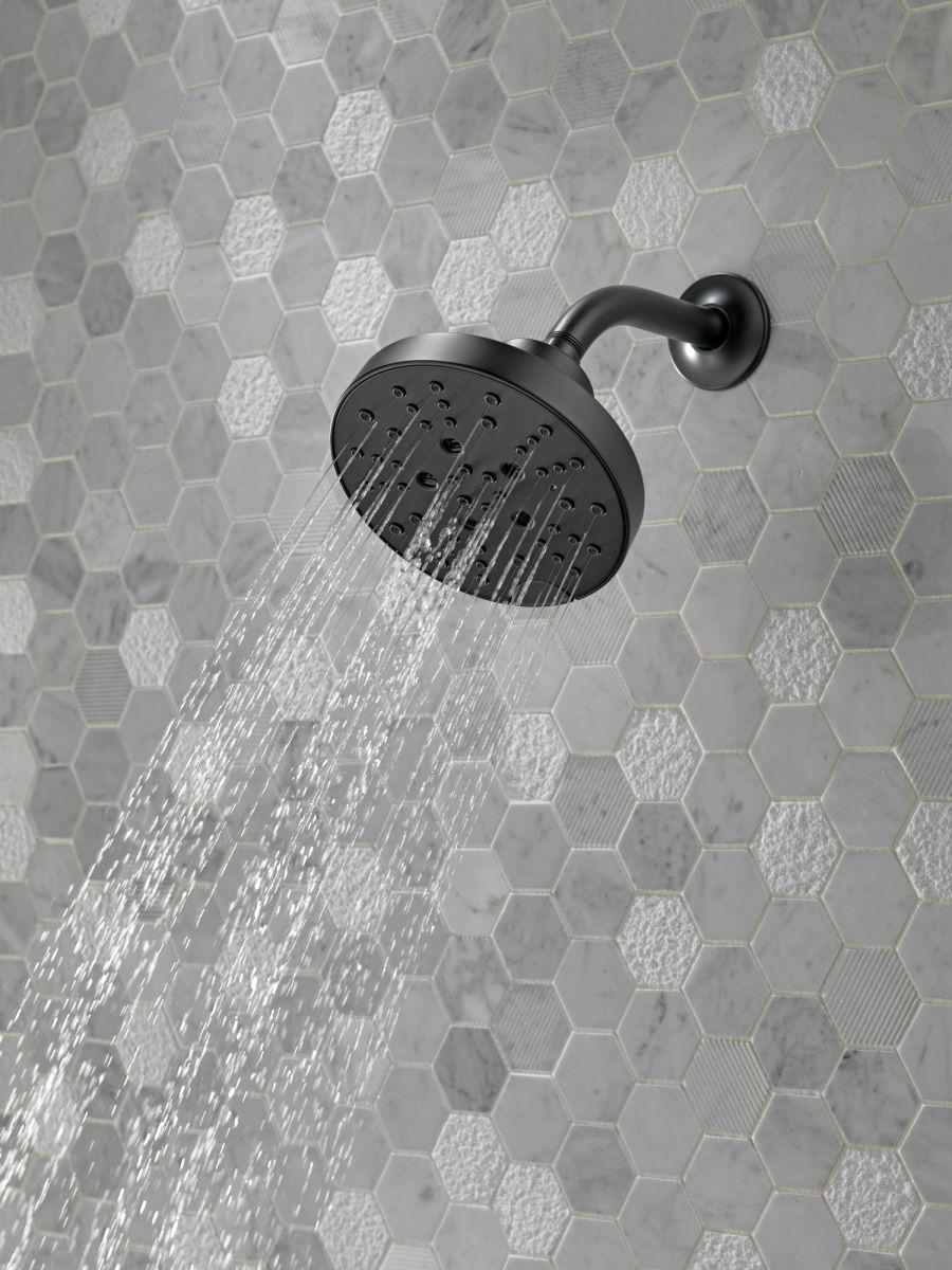 DELTA Universal Showering Components H2OKINETIC 5-Setting Contemporary Raincan Shower Head — Matte Black