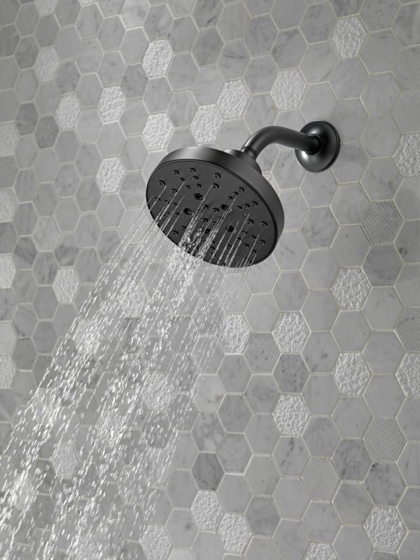 DELTA Universal Showering Components H2OKINETIC 5-Setting Contemporary Raincan Shower Head — Matte Black