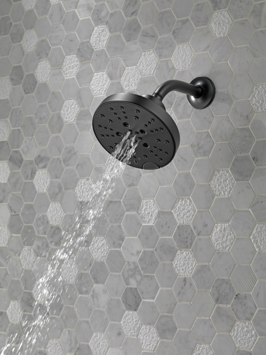 DELTA Universal Showering Components H2OKINETIC 5-Setting Contemporary Raincan Shower Head — Matte Black