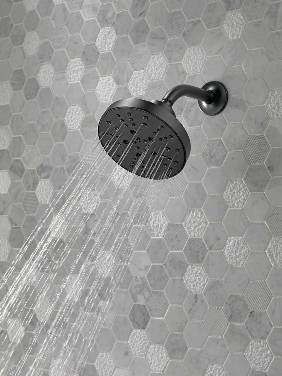 DELTA Universal Showering Components H2OKINETIC 5-Setting Contemporary Raincan Shower Head — Matte Black