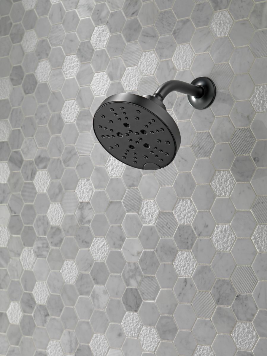DELTA Universal Showering Components H2OKINETIC 5-Setting Contemporary Raincan Shower Head — Matte Black