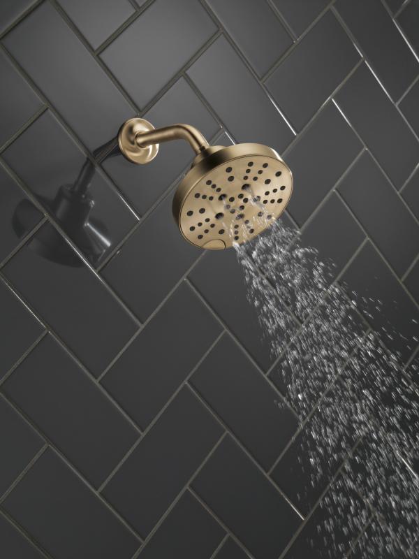 DELTA Universal Showering Components H2OKINETIC 5-Setting Contemporary Raincan Shower Head — Lumicoat® Champagne Bronze