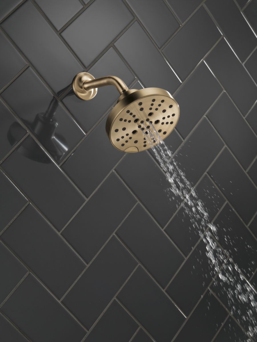 DELTA Universal Showering Components H2OKINETIC 5-Setting Contemporary Raincan Shower Head — Lumicoat® Champagne Bronze