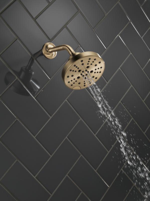 DELTA Universal Showering Components H2OKINETIC 5-Setting Contemporary Raincan Shower Head — Lumicoat® Champagne Bronze