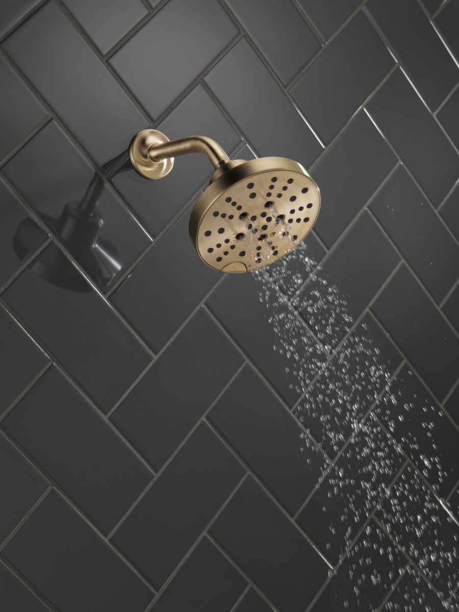 DELTA Universal Showering Components H2OKINETIC 5-Setting Contemporary Raincan Shower Head — Lumicoat® Champagne Bronze