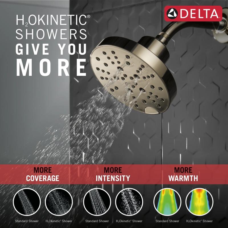 DELTA Universal Showering Components H2OKINETIC 5-Setting Contemporary Raincan Shower Head — Lumicoat® Polished Nickel
