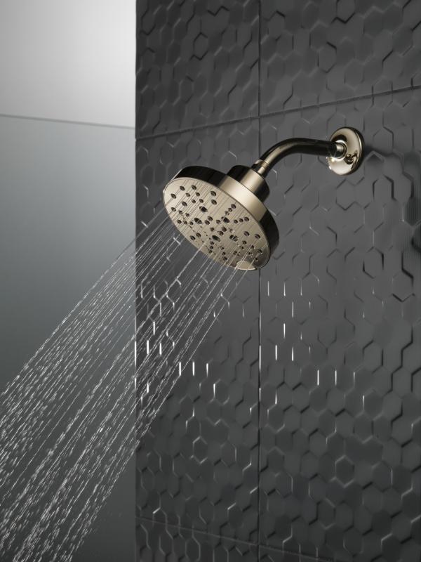 DELTA Universal Showering Components H2OKINETIC 5-Setting Contemporary Raincan Shower Head — Lumicoat® Polished Nickel