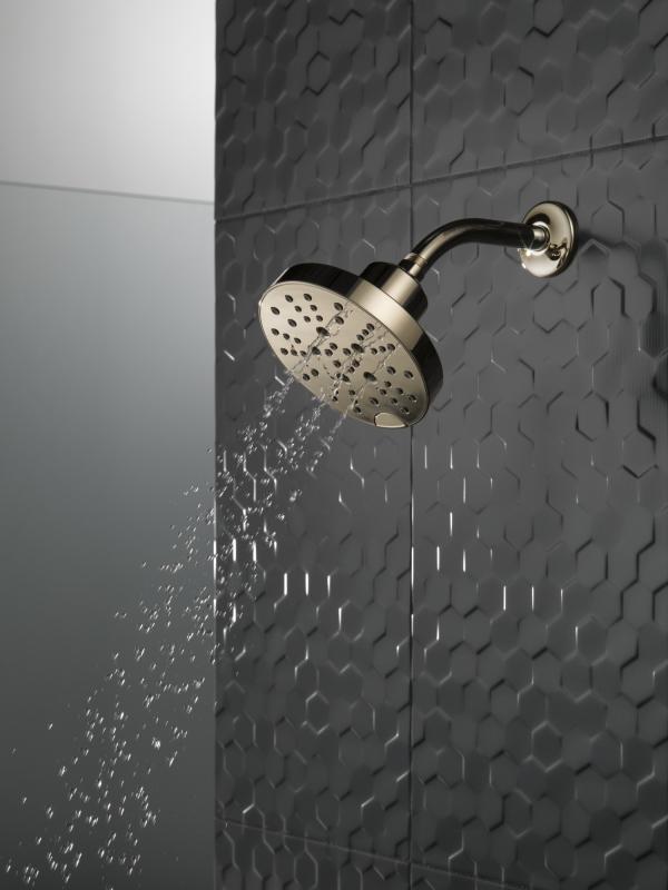 DELTA Universal Showering Components H2OKINETIC 5-Setting Contemporary Raincan Shower Head — Lumicoat® Polished Nickel