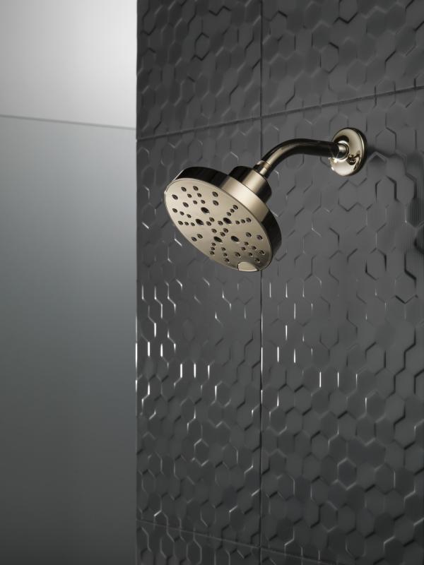 DELTA Universal Showering Components H2OKINETIC 5-Setting Contemporary Raincan Shower Head — Lumicoat® Polished Nickel