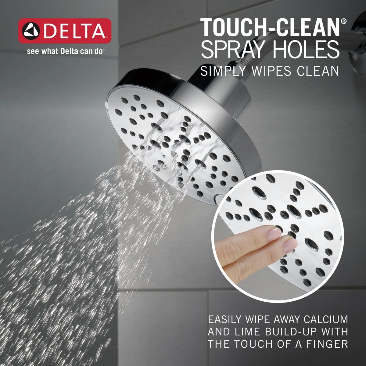 DELTA Universal Showering Components H2OKINETIC 5-Setting Contemporary Raincan Shower Head — Lumicoat® Chrome