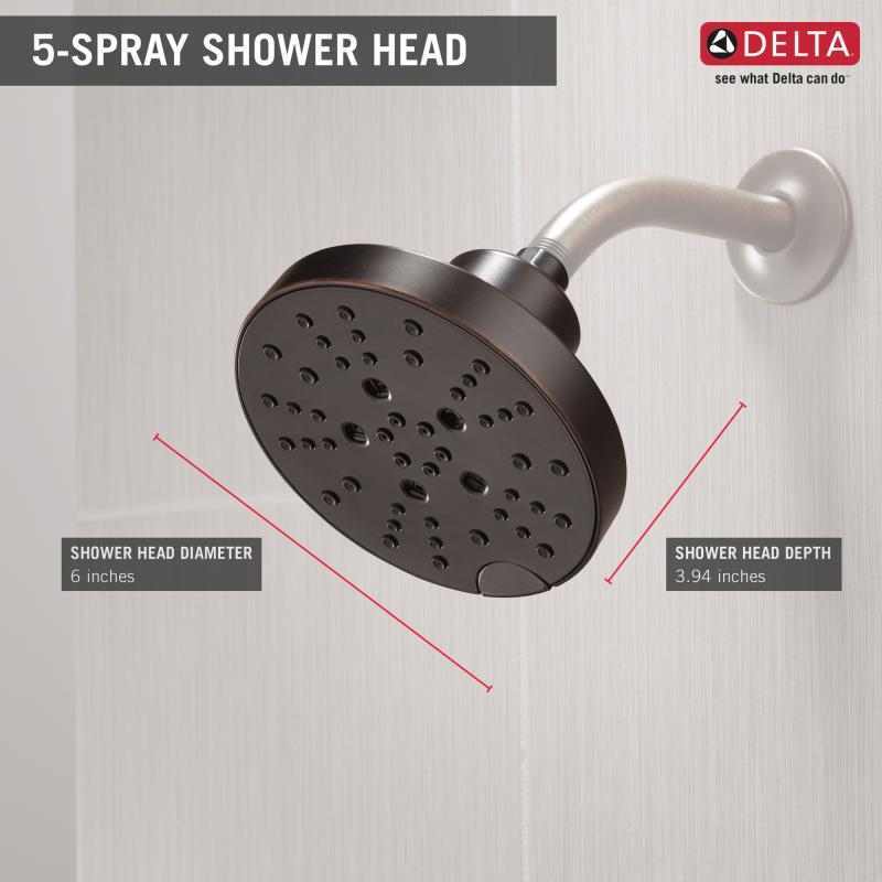 DELTA Universal Showering Components H2OKINETIC 5-Setting Contemporary Raincan Shower Head — Venetian Bronze
