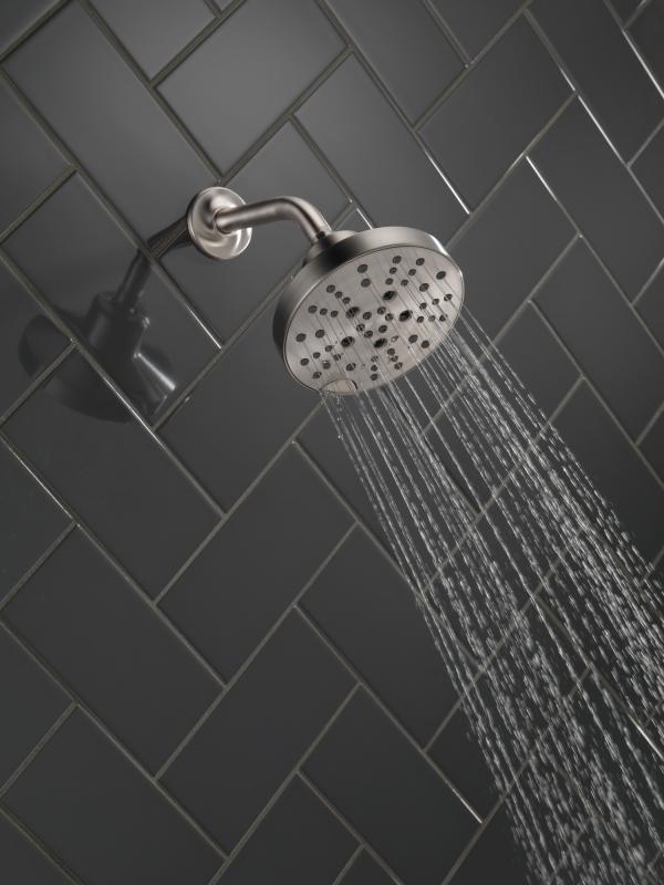 DELTA Universal Showering Components H2OKINETIC 5-Setting Contemporary Raincan Shower Head — Lumicoat® Stainless