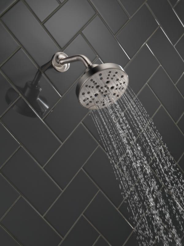 DELTA Universal Showering Components H2OKINETIC 5-Setting Contemporary Raincan Shower Head — Lumicoat® Stainless