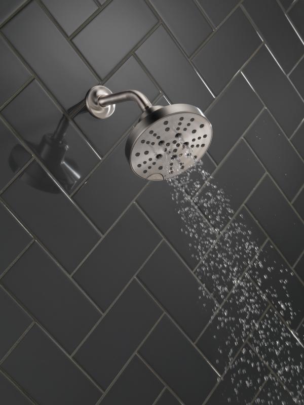 DELTA Universal Showering Components H2OKINETIC 5-Setting Contemporary Raincan Shower Head — Lumicoat® Stainless