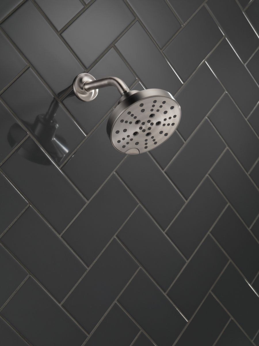 DELTA Universal Showering Components H2OKINETIC 5-Setting Contemporary Raincan Shower Head — Lumicoat® Stainless